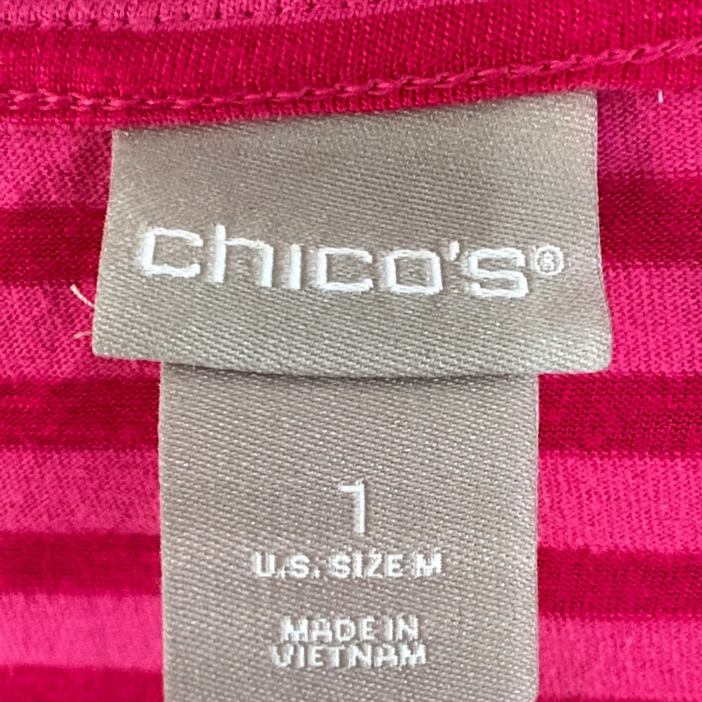 Chico’s Pink Striped V-Neck Short Sleeve Tee - Picture 2 of 8